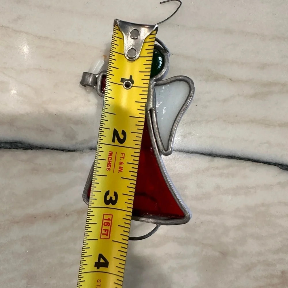 Vintage Stained Glass Angel holding real candle Ornament